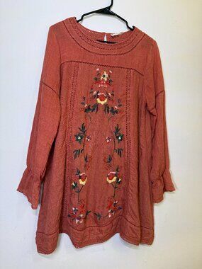Altar'd State Rust Embroidered Boho Tunic Dress